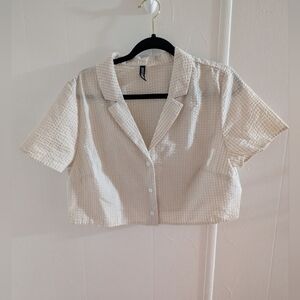 H&M Divided Cream Textured Button-Down Shirt